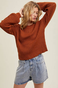 Open Knit Balloon Sleeve Sweater