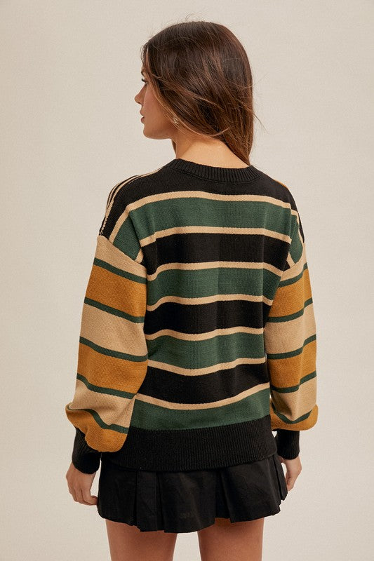 Mixed Stripe Color Block Crew Neck Sweater