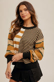 Mixed Stripe Color Block Crew Neck Sweater