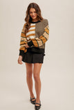 Mixed Stripe Color Block Crew Neck Sweater