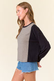 Puffed Sleeve Stripe Raw Edge Top