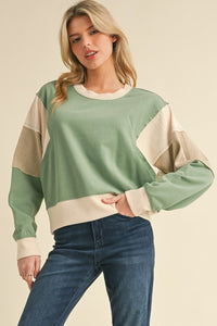 Color Block Cropped Sweatshirt Top