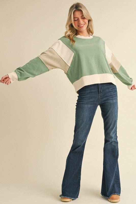 Color Block Cropped Sweatshirt Top