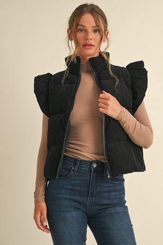 Puffer Sleeve Vest With Pockets