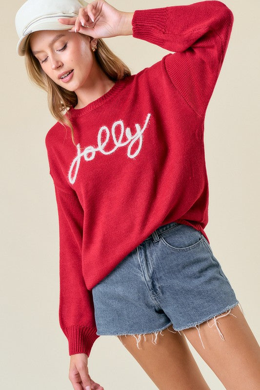 Jolly Metallic Embroidery Sweater Top