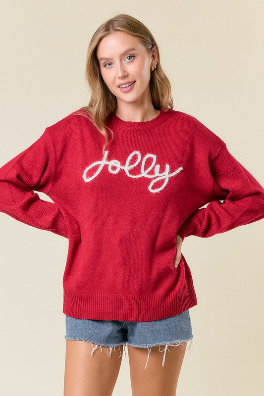 Jolly Metallic Embroidery Sweater Top