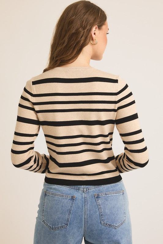 Round Neck Fitted Stripe Top