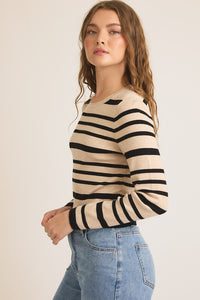 Round Neck Fitted Stripe Top