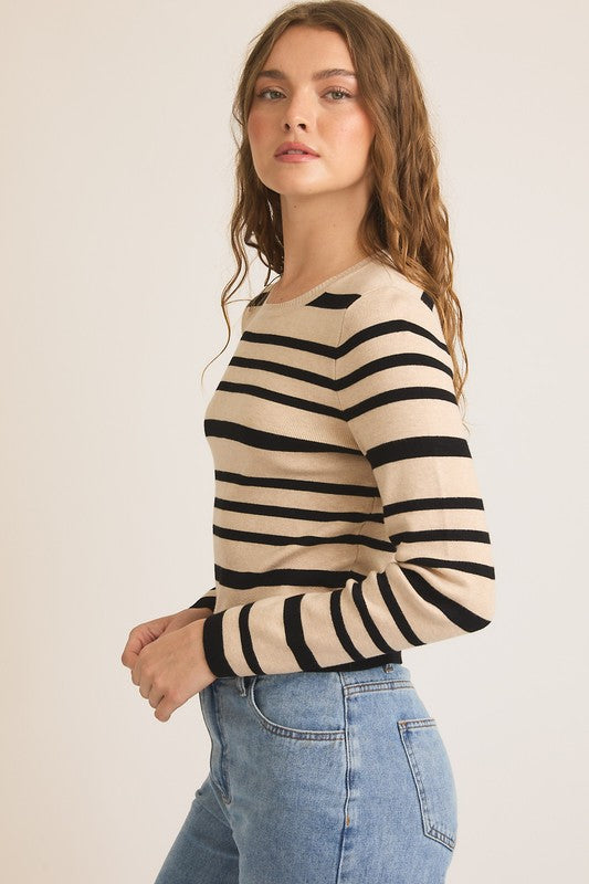 Round Neck Fitted Stripe Top