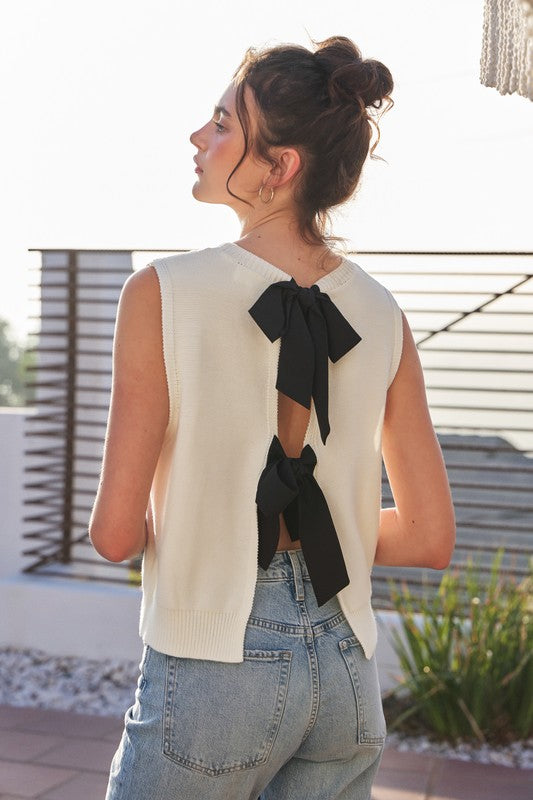 Sweater Tank Top with Back Bow