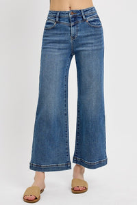 High Rise Crop Wide Front Yoke Detail Jeans