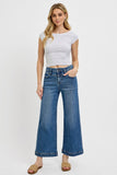 High Rise Crop Wide Front Yoke Detail Jeans