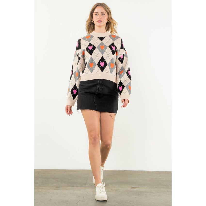 Argyle Pattern Knit Sweater