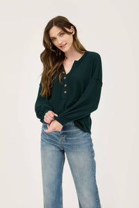 V-Neck Half Button Long Sleeve