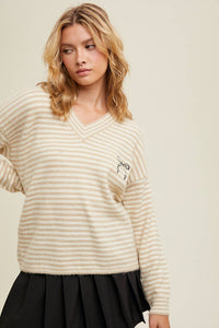 Bow Graphic Striped Sweater