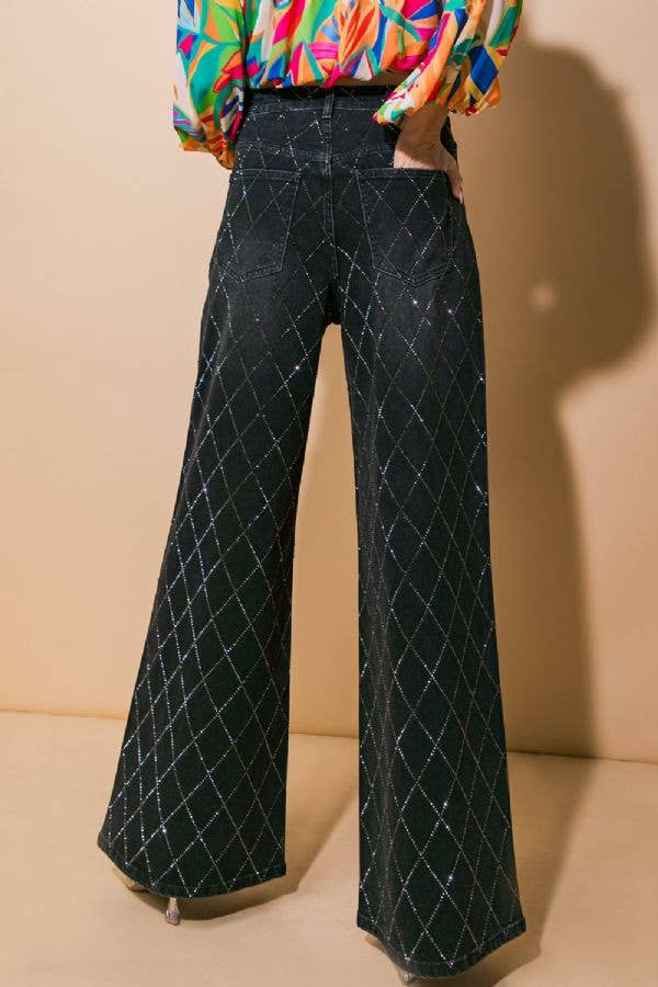 Washed Denim Embellished Pants