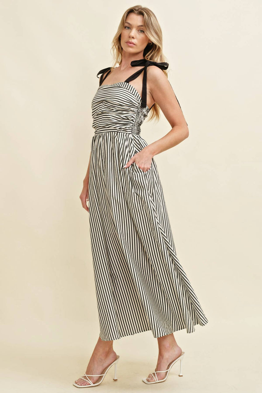 Shoulder Tie Striped Maxi Dress