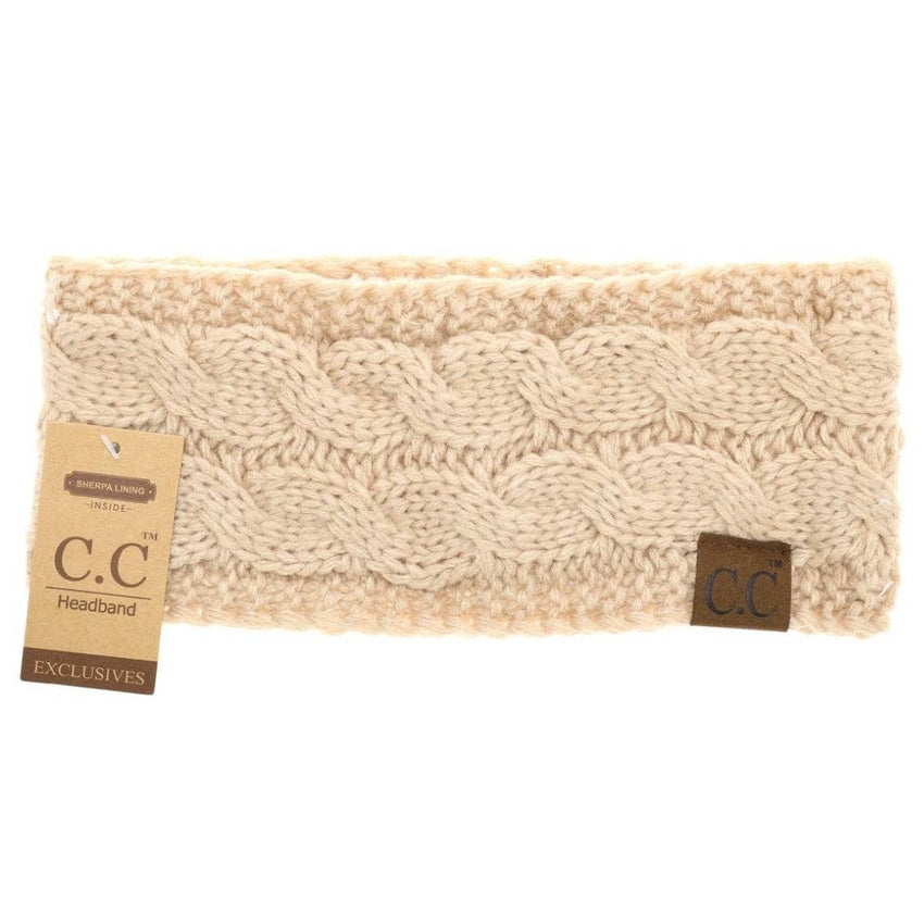 Solid Cable Knit CC Head Wrap HW20: Ivory