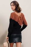 Asymmetrical Colorblock Back Time Knit Sweater