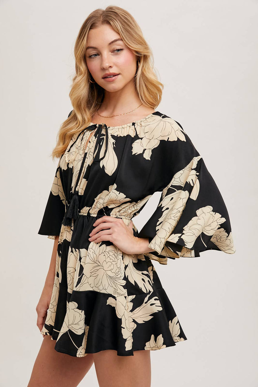 Floral Print Bell Sleeve Romper