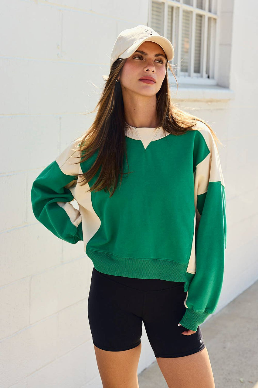 Contrast Pullover w/ Asymmetrical Hemline