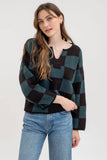 Check Split Neck Sweater