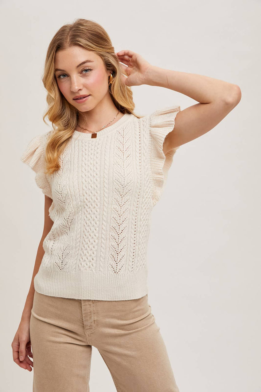 Flutter Sleeve Knit Sweater Top