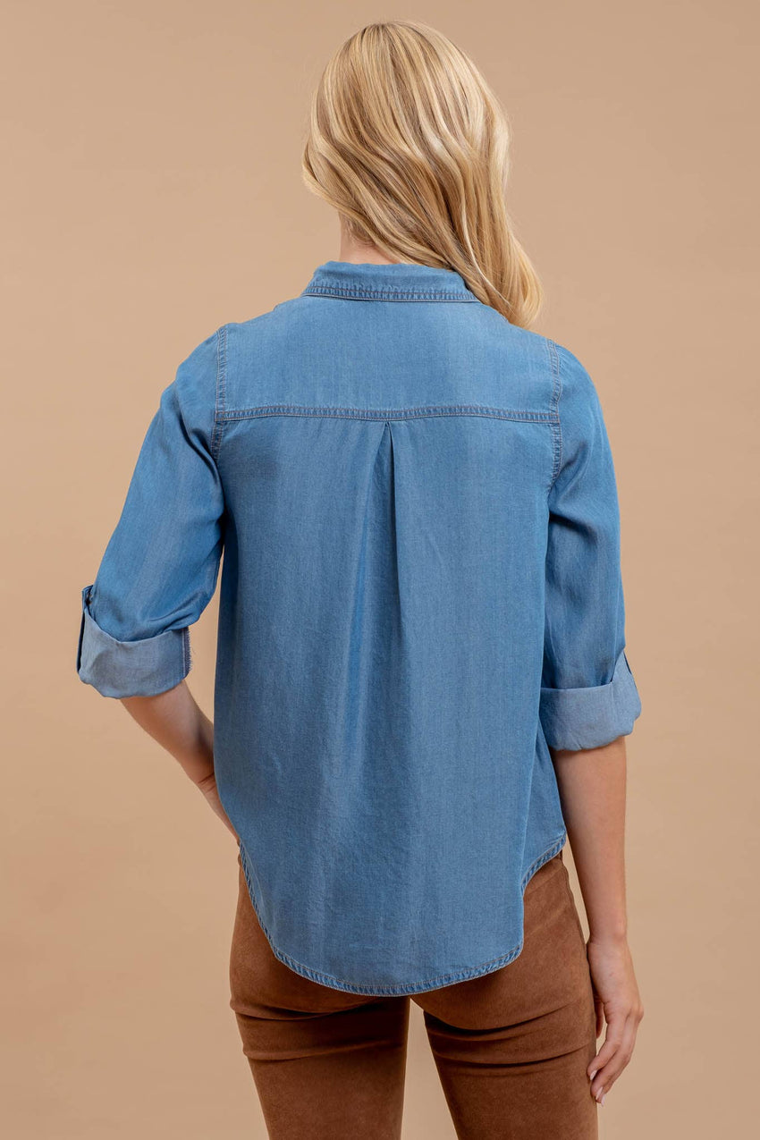 Chambray Collared Button Down Shirt