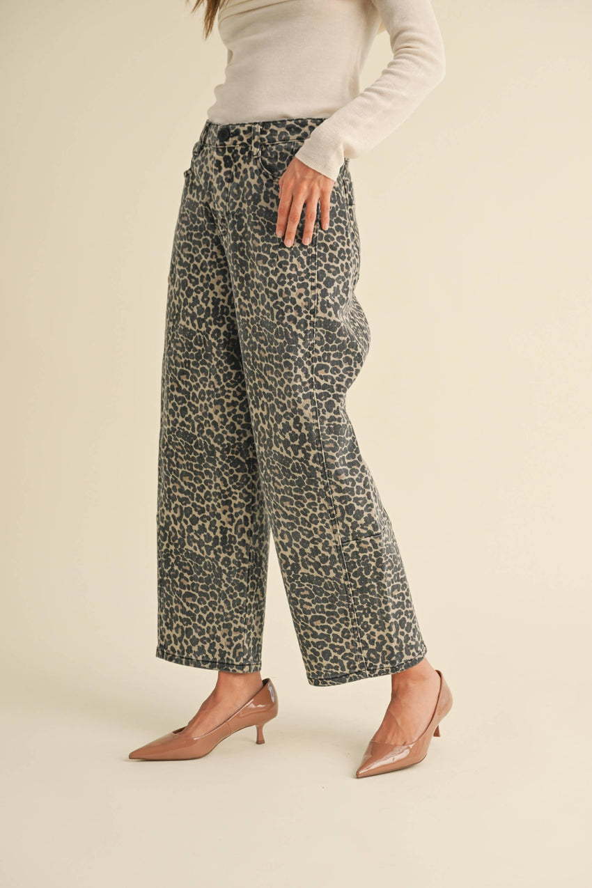 Leopard Print Barrel Pants