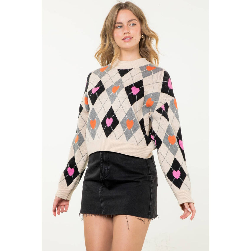 Argyle Pattern Knit Sweater