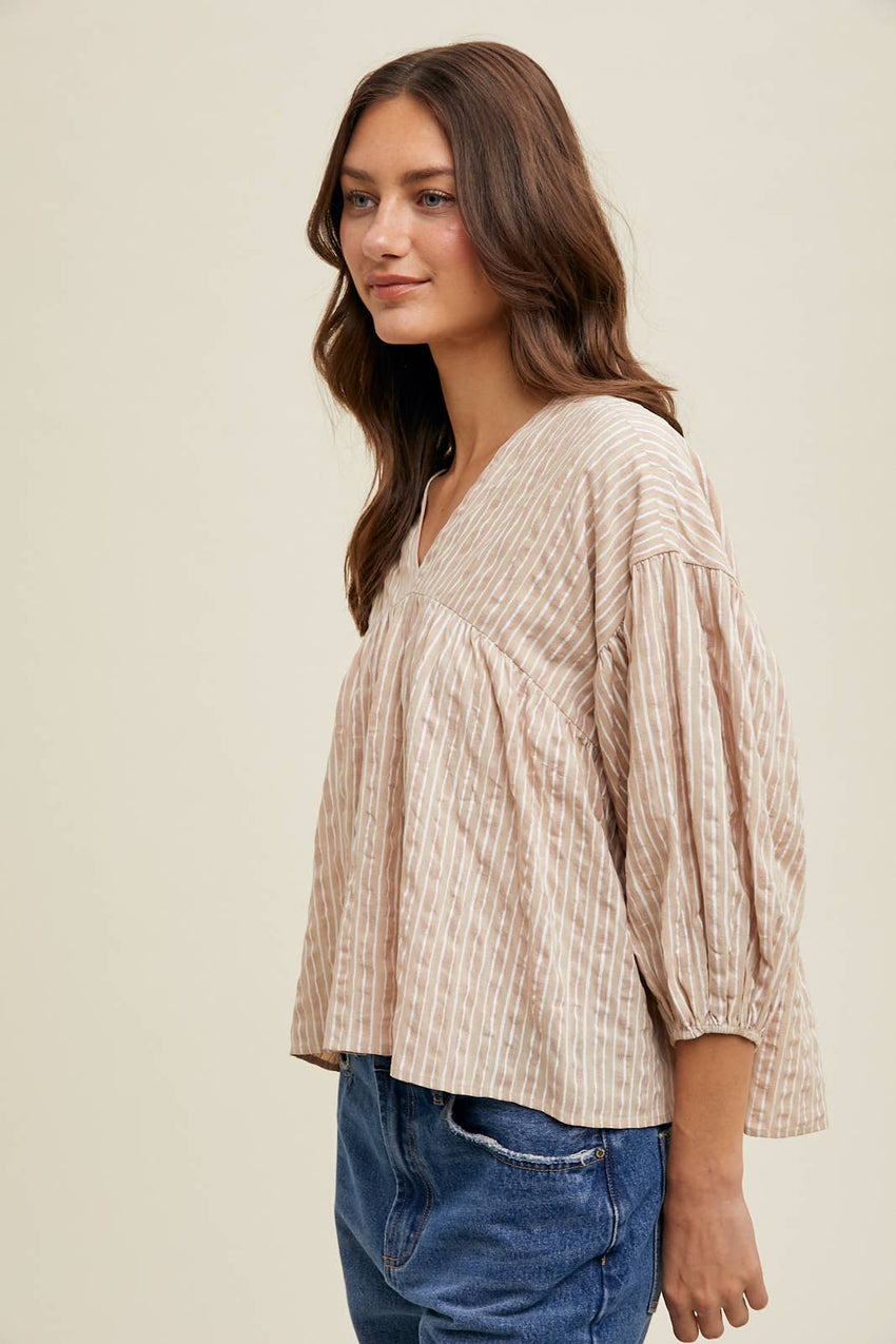 Striped Balloon Sleeve Top