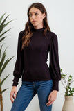 Mock Neck Back Button Top