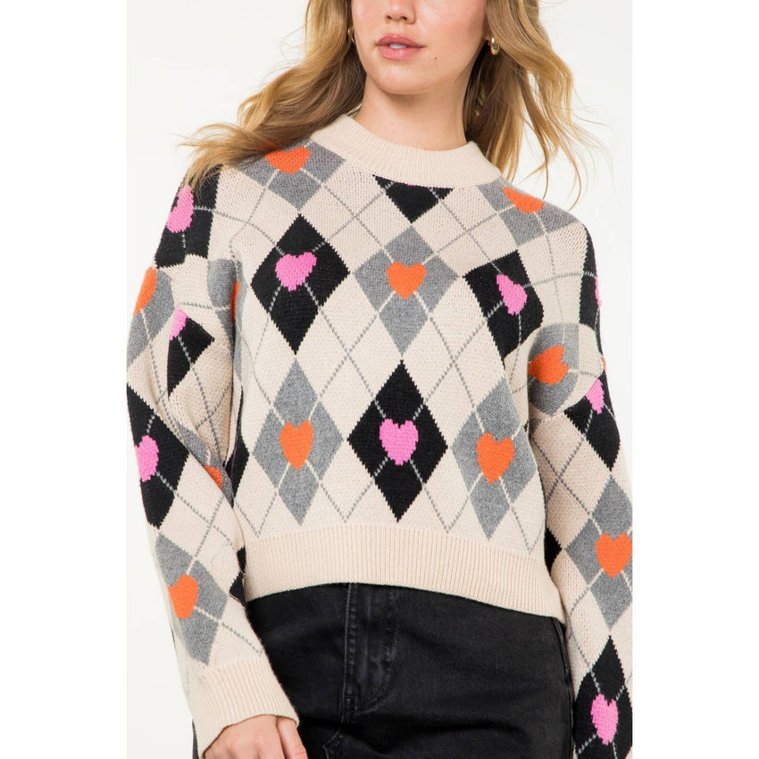 Argyle Pattern Knit Sweater