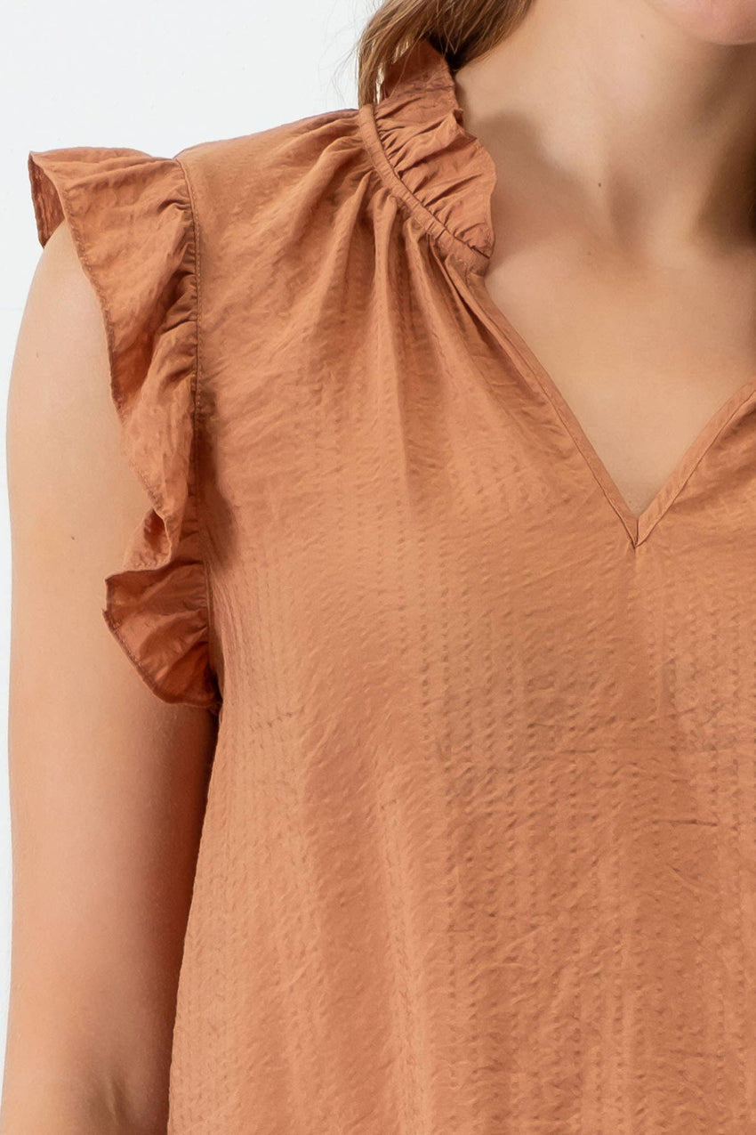 Split Neck Ruffle Trim Blouse