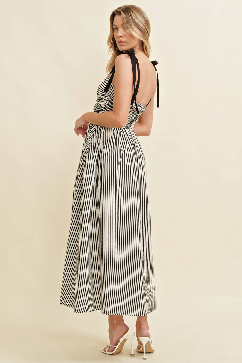 Shoulder Tie Striped Maxi Dress