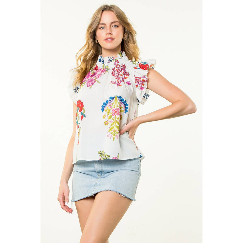 Mock Neck Floral Top