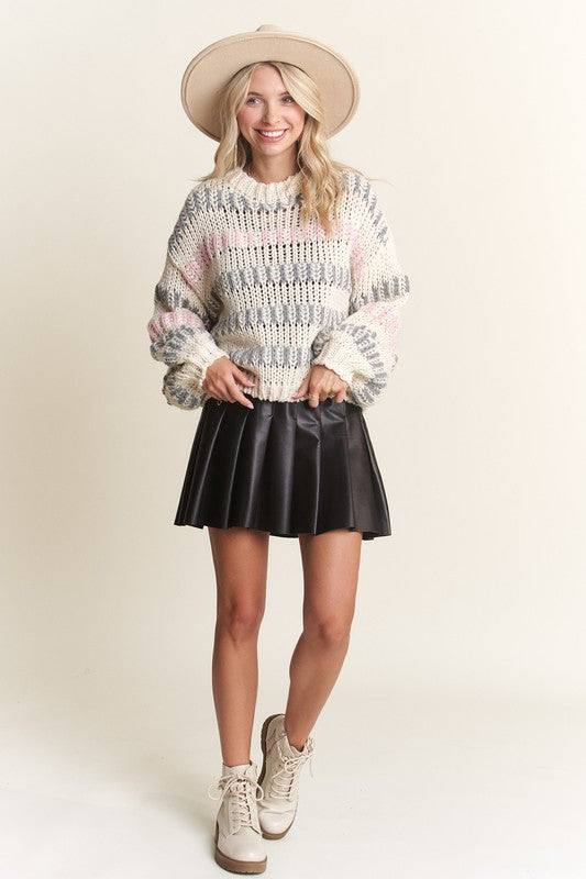 Puff Sleeve Stripe Sweater Top