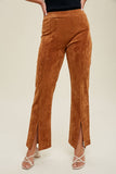 Suede Pants with Front Slit Detail