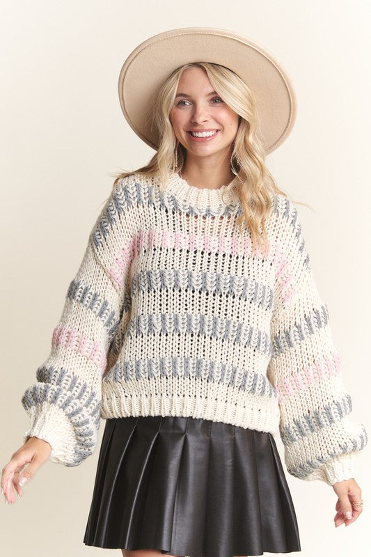 Puff Sleeve Stripe Sweater Top