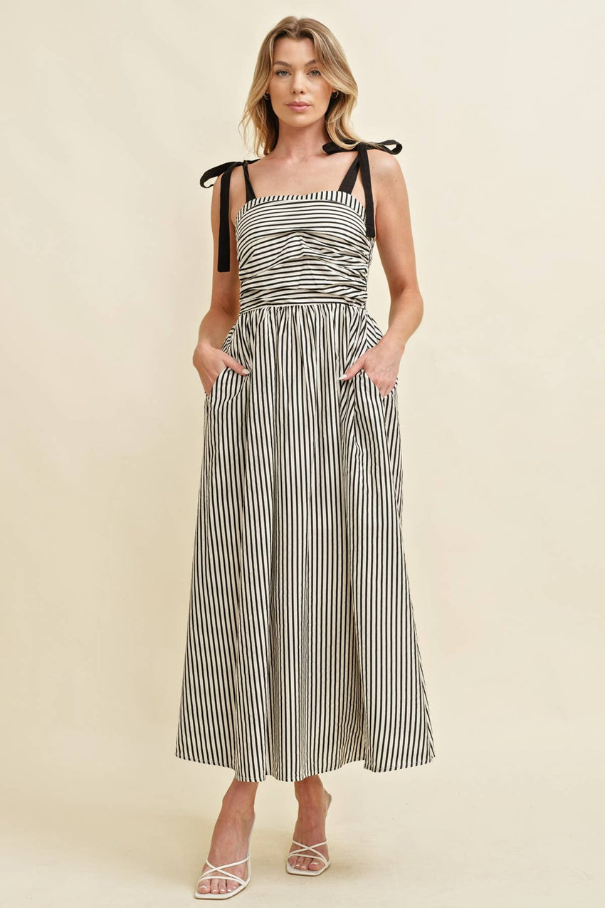 Shoulder Tie Striped Maxi Dress