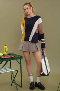 Colorblock Cableknit Sweater