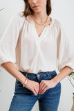 Split Neck Balloon Sleeve Blouse