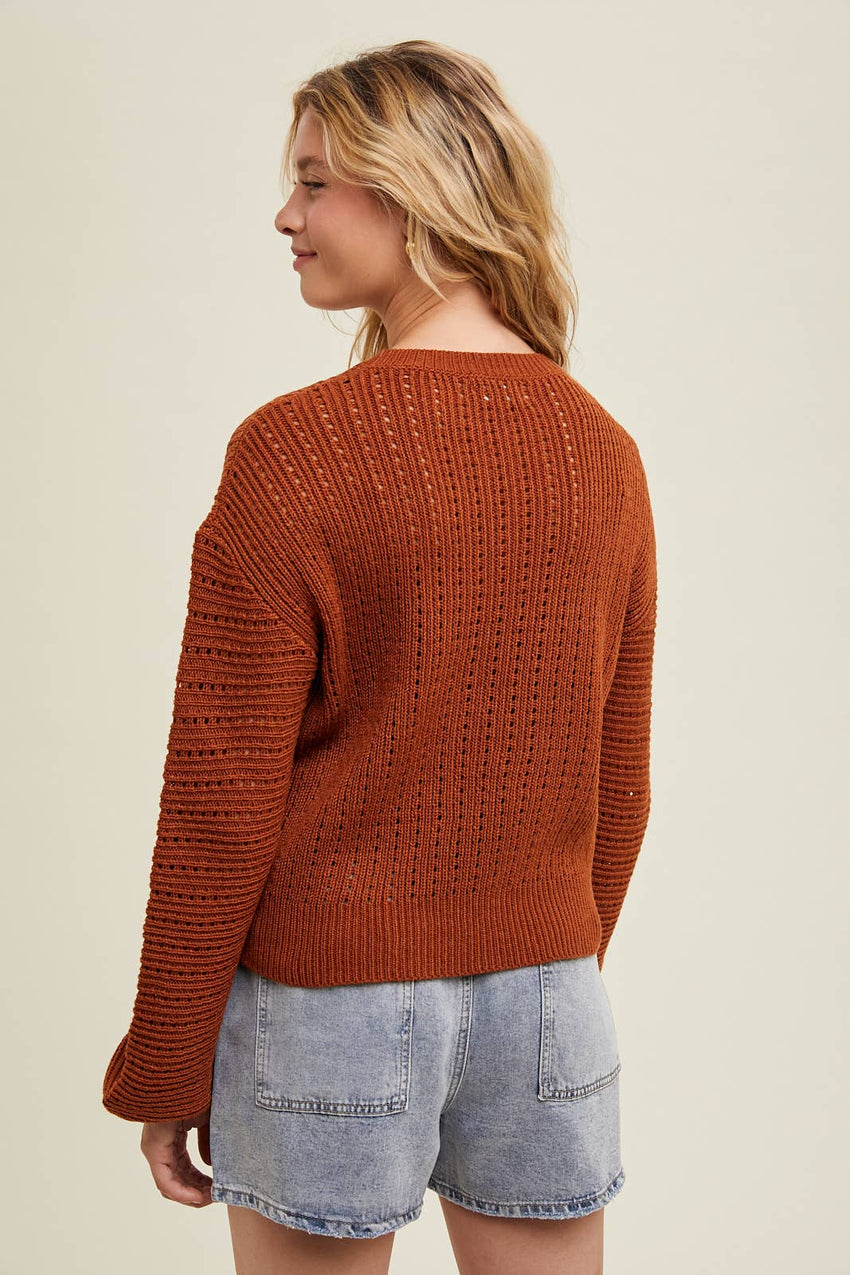 Open Knit Balloon Sleeve Sweater