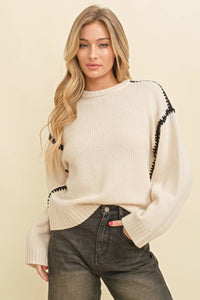 Drop Shoulder Contrast Binding Sweater