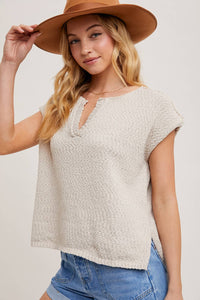 Sweater Knit Split Neck Top