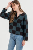 Check Split Neck Sweater