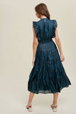 Organza Tiered Midi Dress with Ruffles