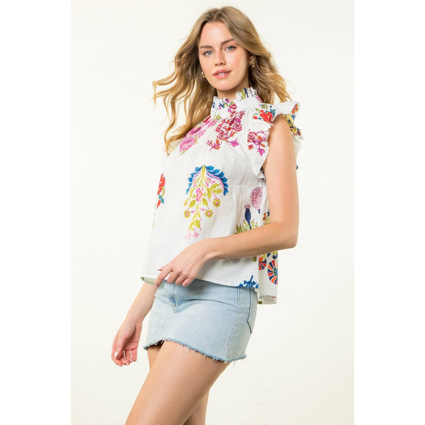 Mock Neck Floral Top