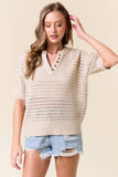 Drop Shoulder Short Sleeve Open-Knit Sweater Top