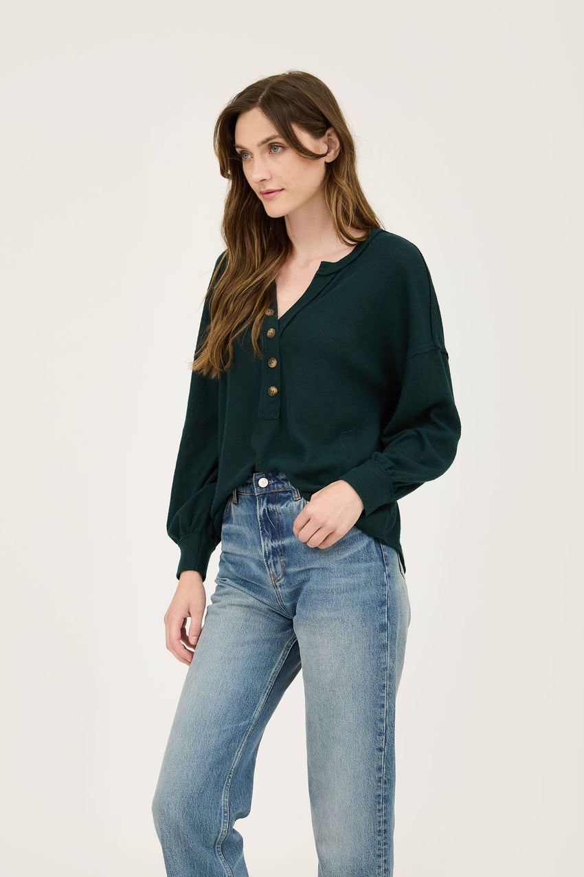 V-Neck Half Button Long Sleeve